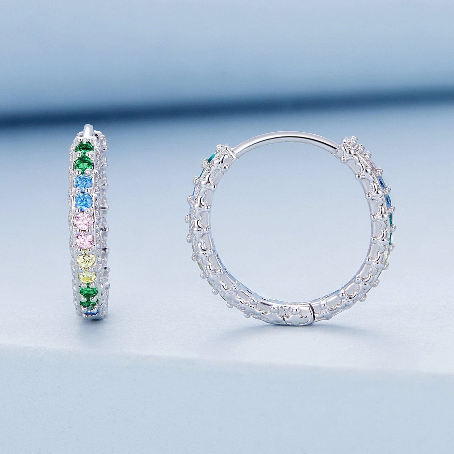 925 Sterling Silver Stud Earrings with CZ in Pavé Setting