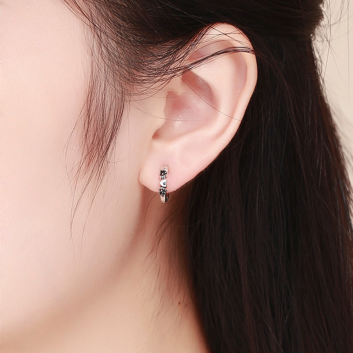 925 Sterling Silver Earrings with Pavé Setting CZ, 1.1*0.3cm