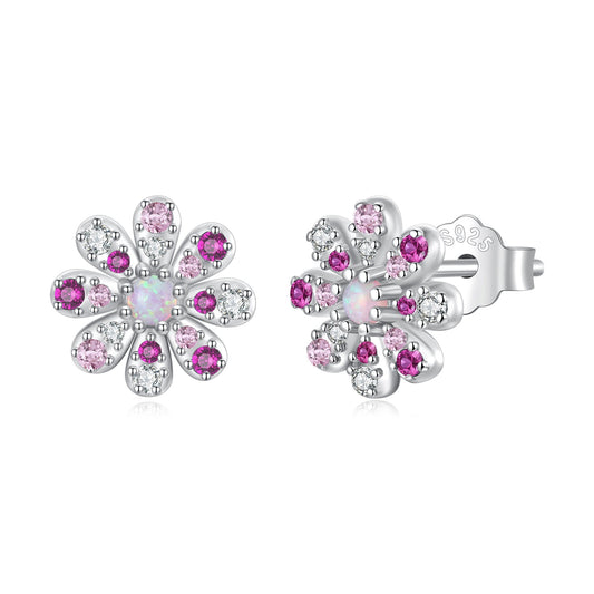 925 Sterling Silver Earrings with Synthetic Opal and CZ