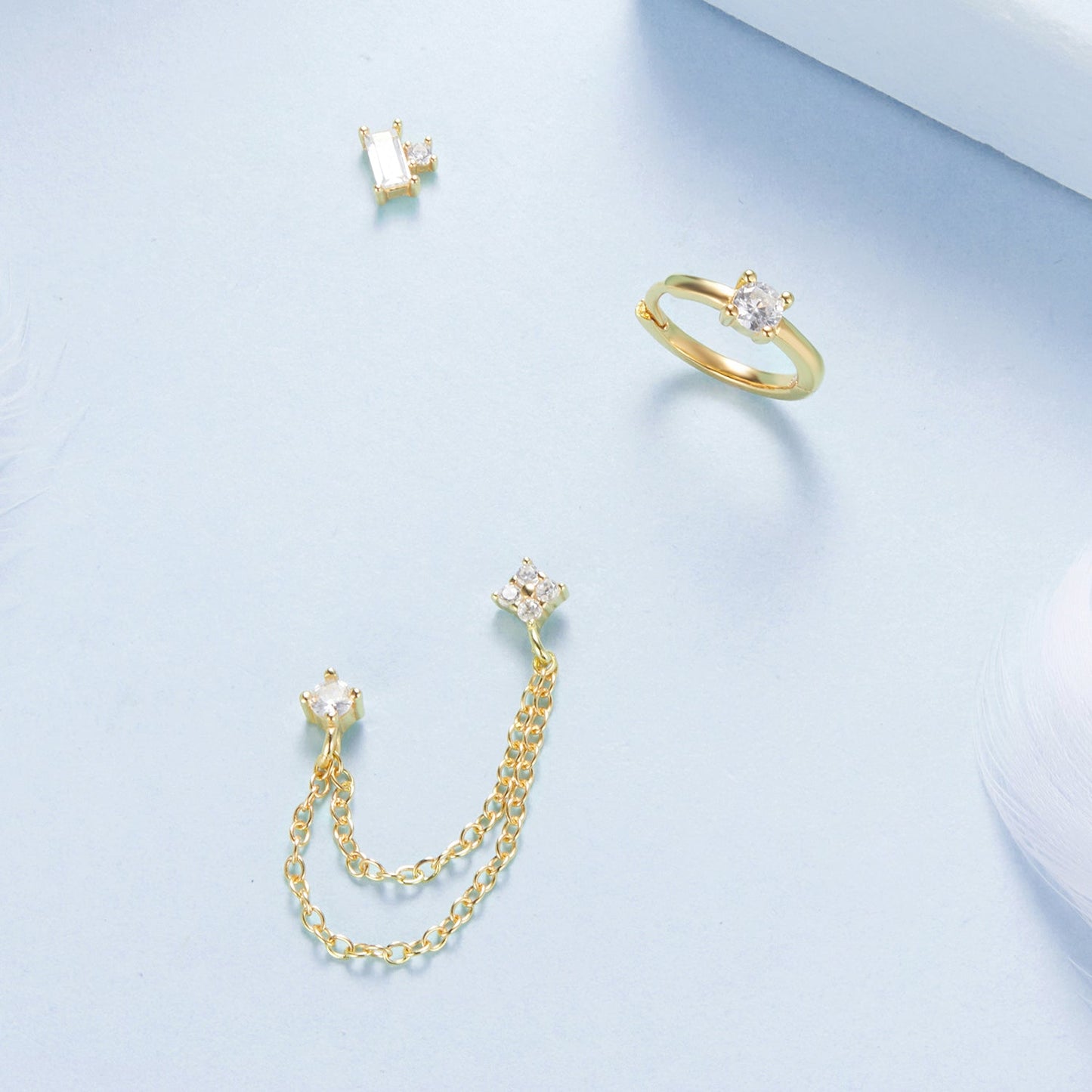 925 Sterling Silver Mini Stud Earrings with Gold Plating and CZ