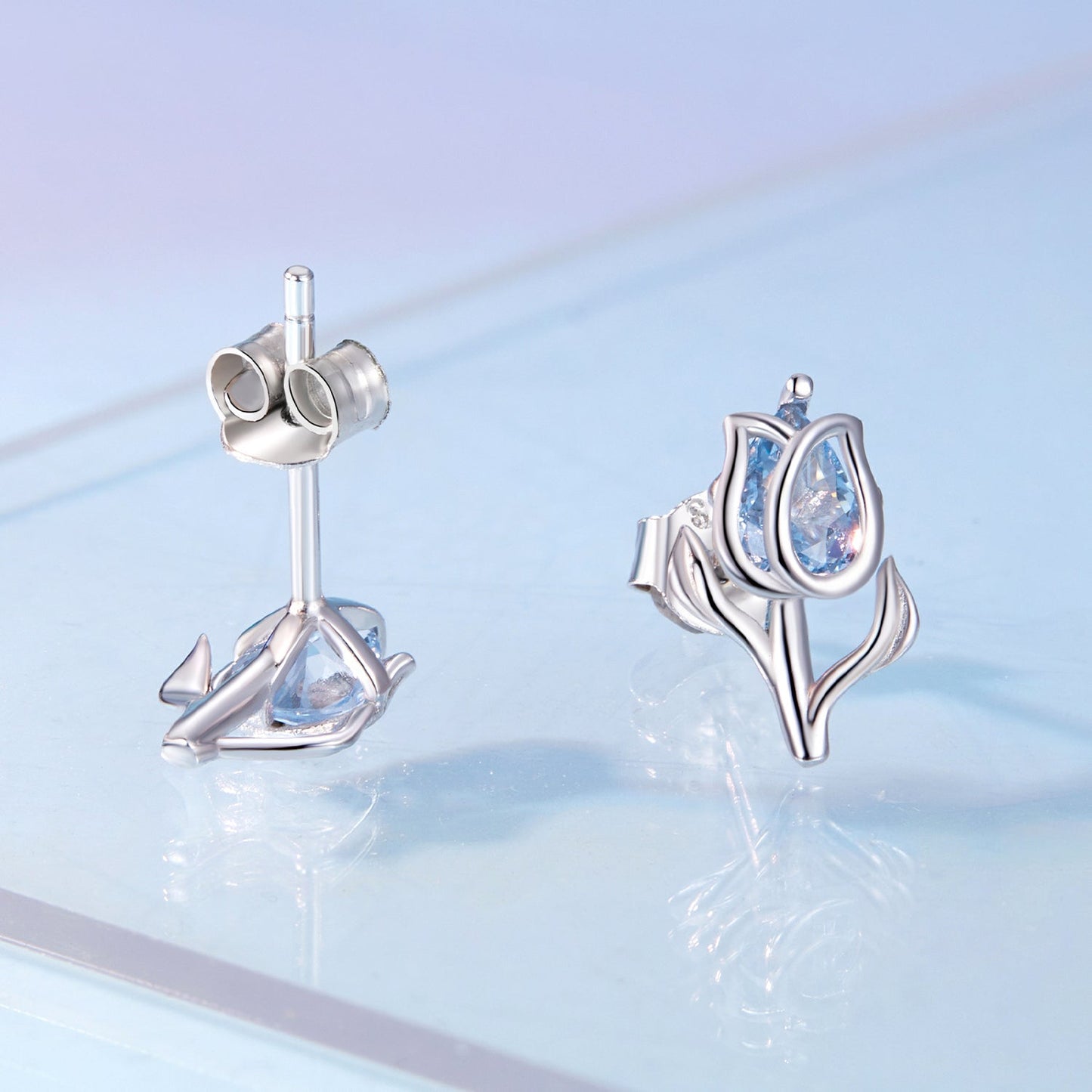 925 Sterling Silver Synthetic Spinel Earrings with Platinum Plating - 12x7mm