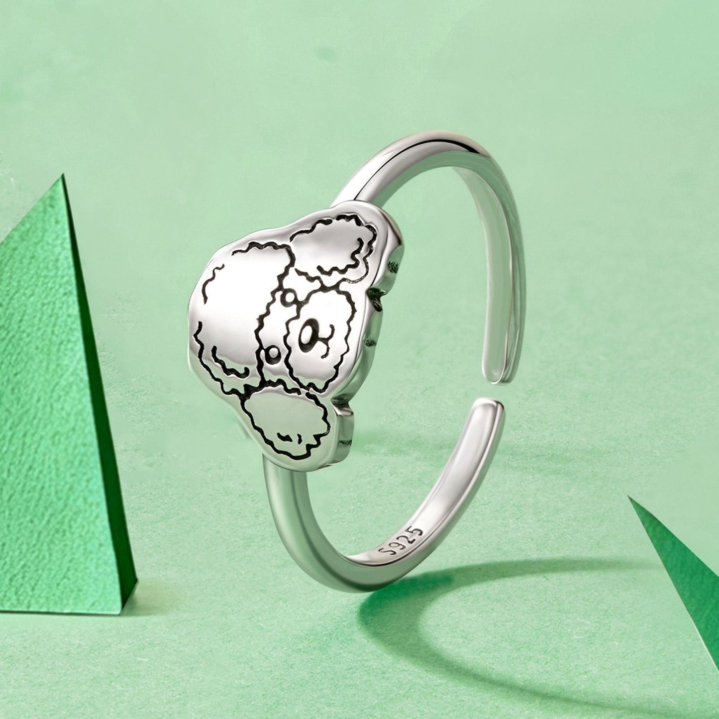 925 Sterling Silver Oxidized Silver Dog Ring for Women