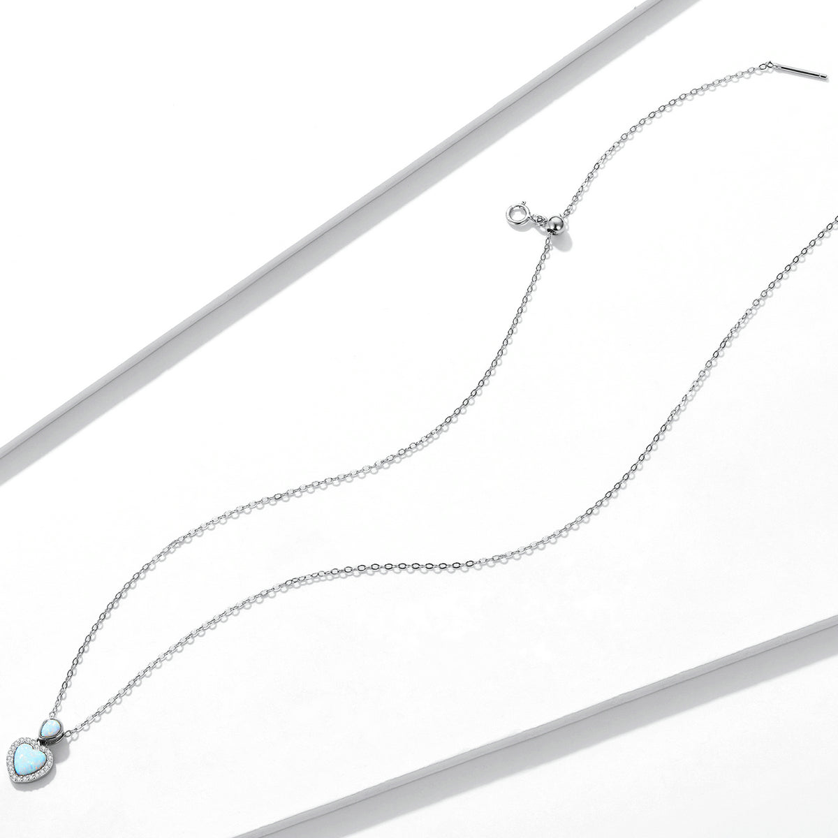 925 Sterling Silver Genuine Translucent Opal Necklace with CZ for Women
