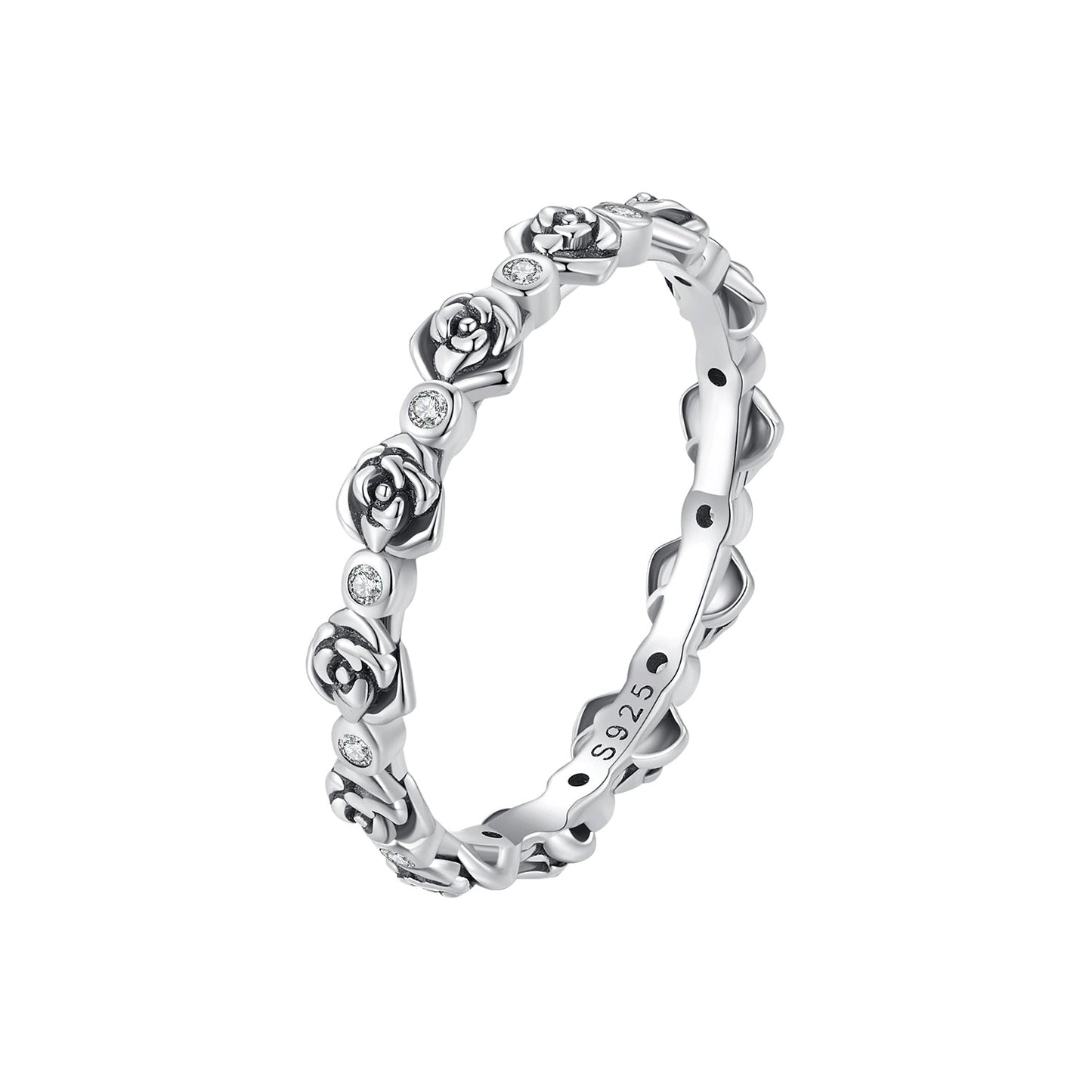 925 Sterling Silver Ring with Pavé Setting CZ - Size 6.0 - Oxidized Silver