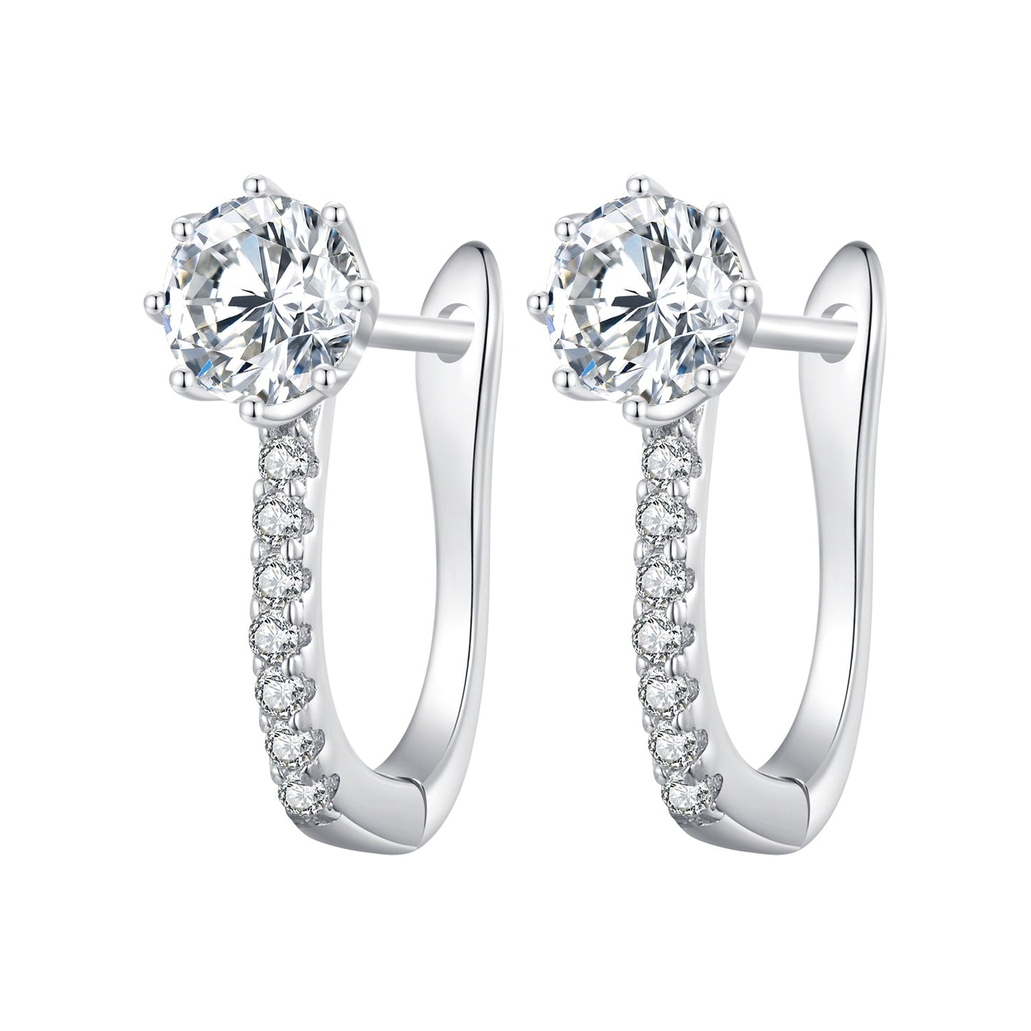 925 Sterling Silver Earrings with Pavé Setting CZ, Platinum Plated, 16x5.5mm for Women