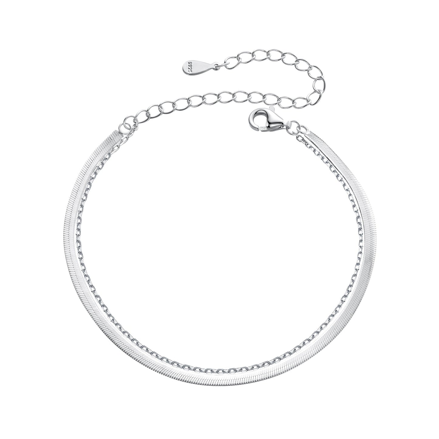 925 Sterling Silver 15+6cm White Gold Plated Bracelet for Women