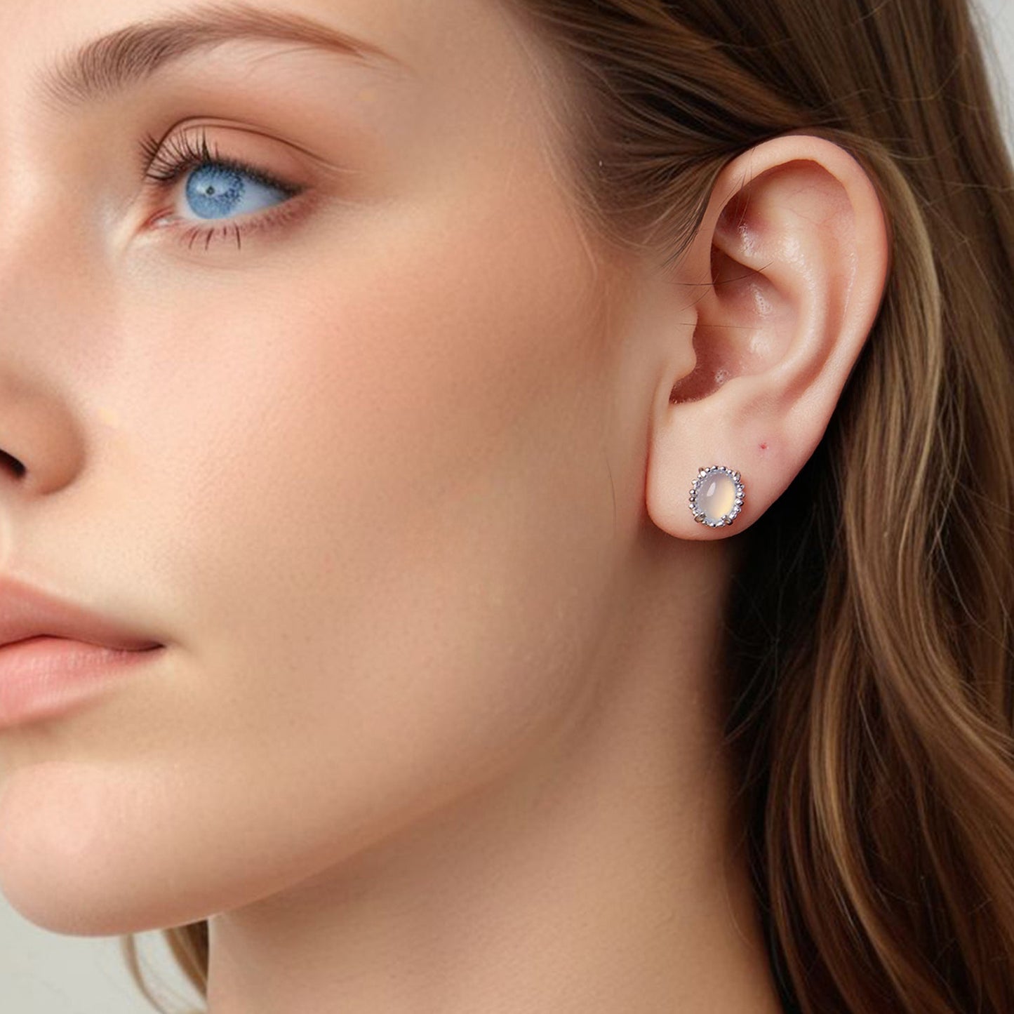 925 Sterling Silver Earrings for Women with Transparent Glass, 1.0*0.9cm