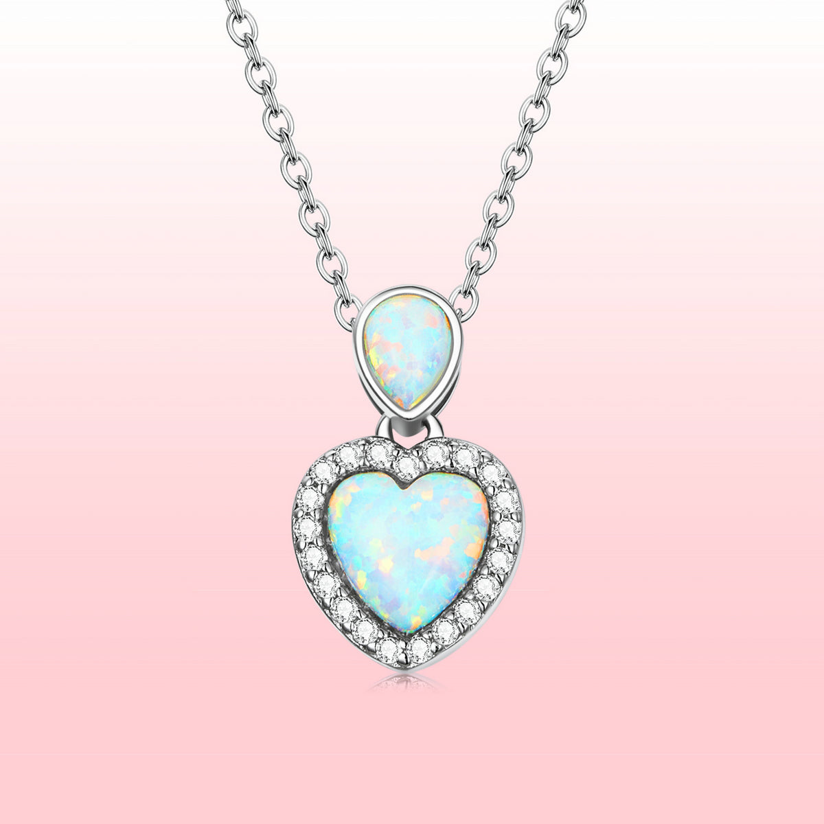 925 Sterling Silver Genuine Translucent Opal Necklace with CZ for Women