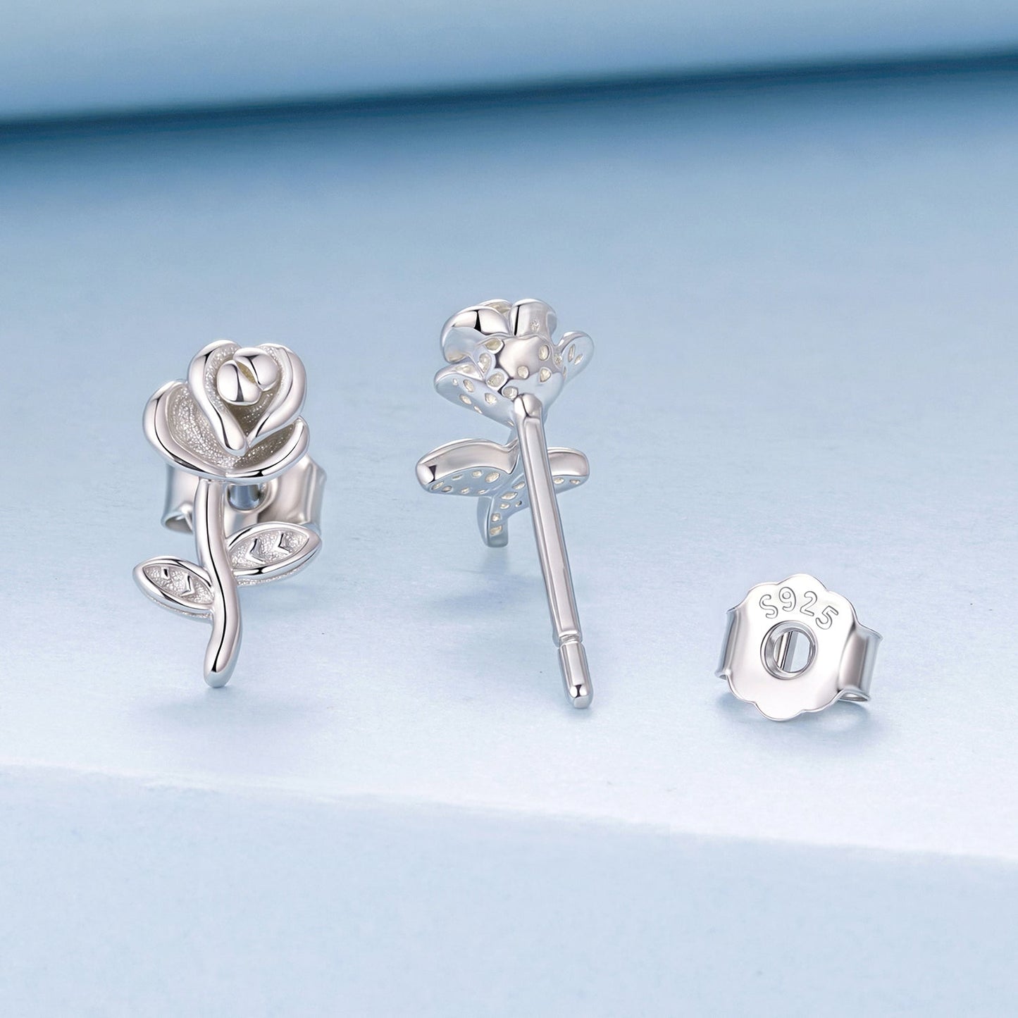 925 Sterling Silver Earrings plated with White Gold, 0.9*0.5cm for Women