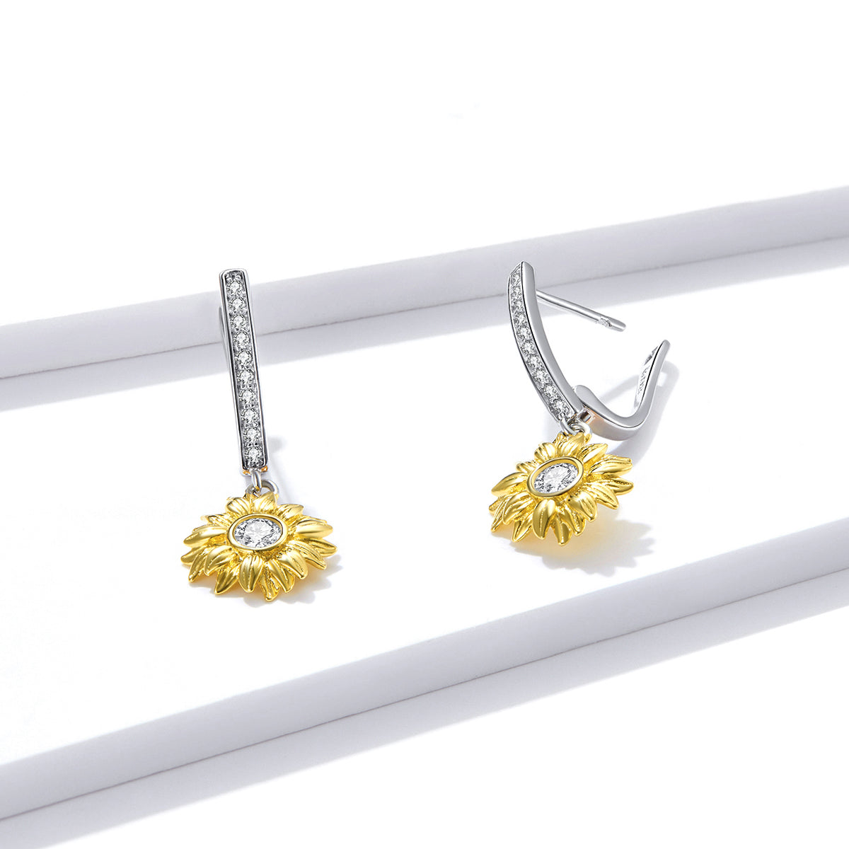 S925 Sterling Silver Plated Gold Pavé Setting CZ Earrings
