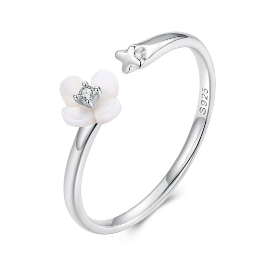 925 Sterling Silver White Gold Plated Ring with Nacre and CZ for Women