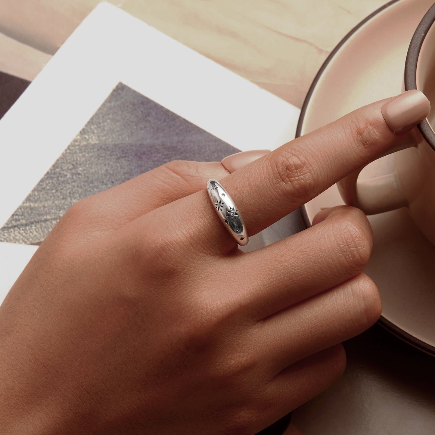 925 Sterling Silver Ring with Pavé Setting CZ, Width 2.2-5.8mm, Oxidized Silver, Women's Ring
