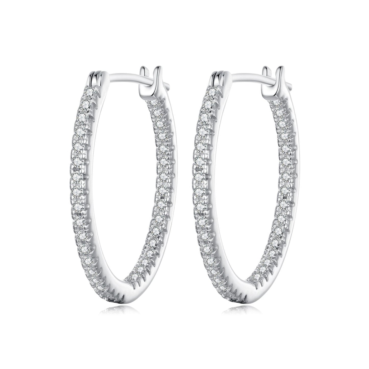 925 Sterling Silver Earrings with Pave Setting CZ in White Gold for Women