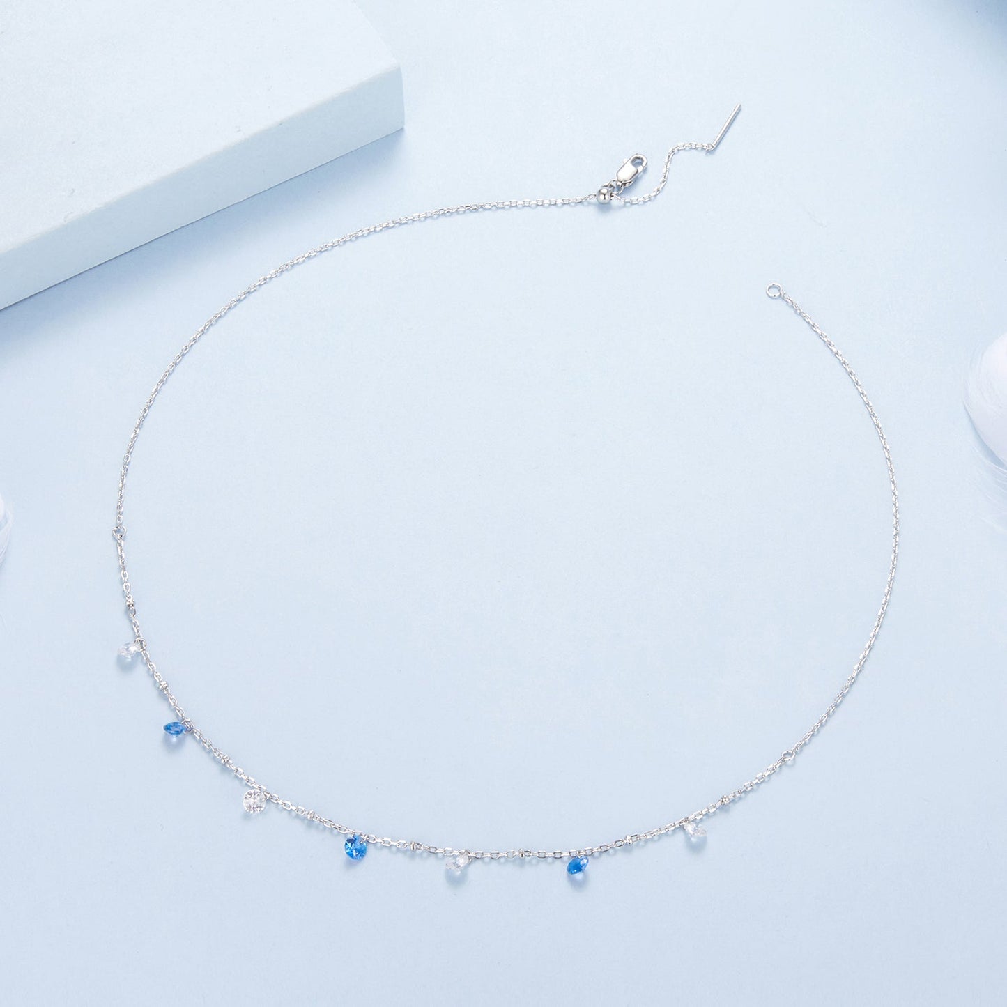 925 Sterling Silver & White Gold Plated Adjustable Layered CZ Necklace for Women
