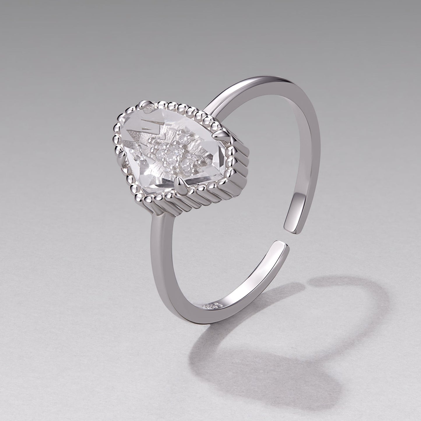 925 Sterling Silver Ring with Transparent Glass and CZ, 0.15cm Width, for Women