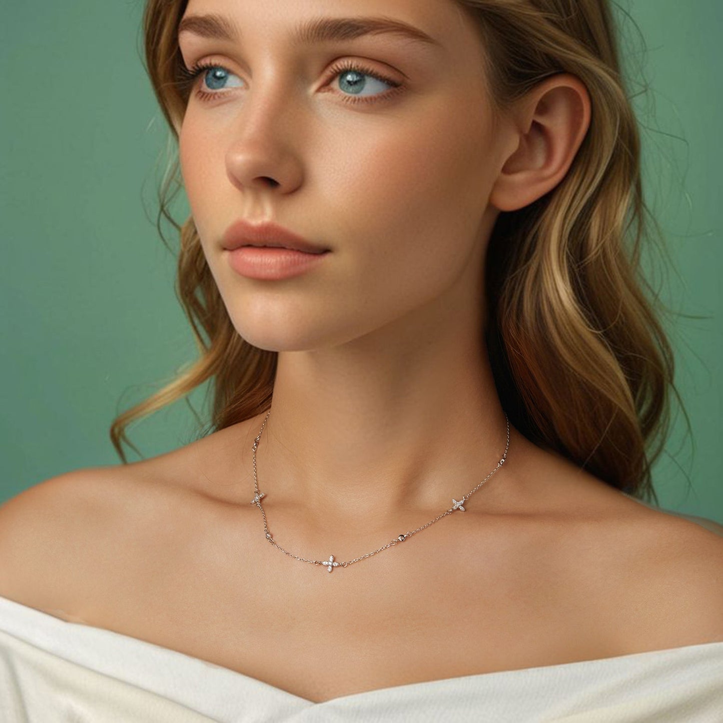 925 Sterling Silver White Gold Plated CZ Pendant Necklace for Women