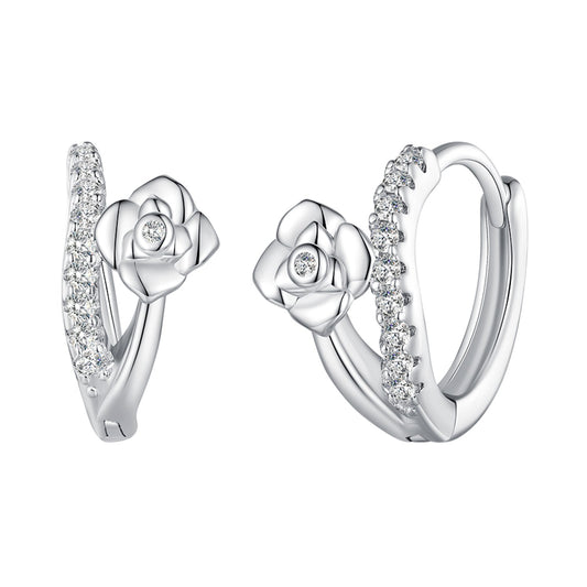 925 Sterling Silver Platinum Plated Pavé CZ Earrings