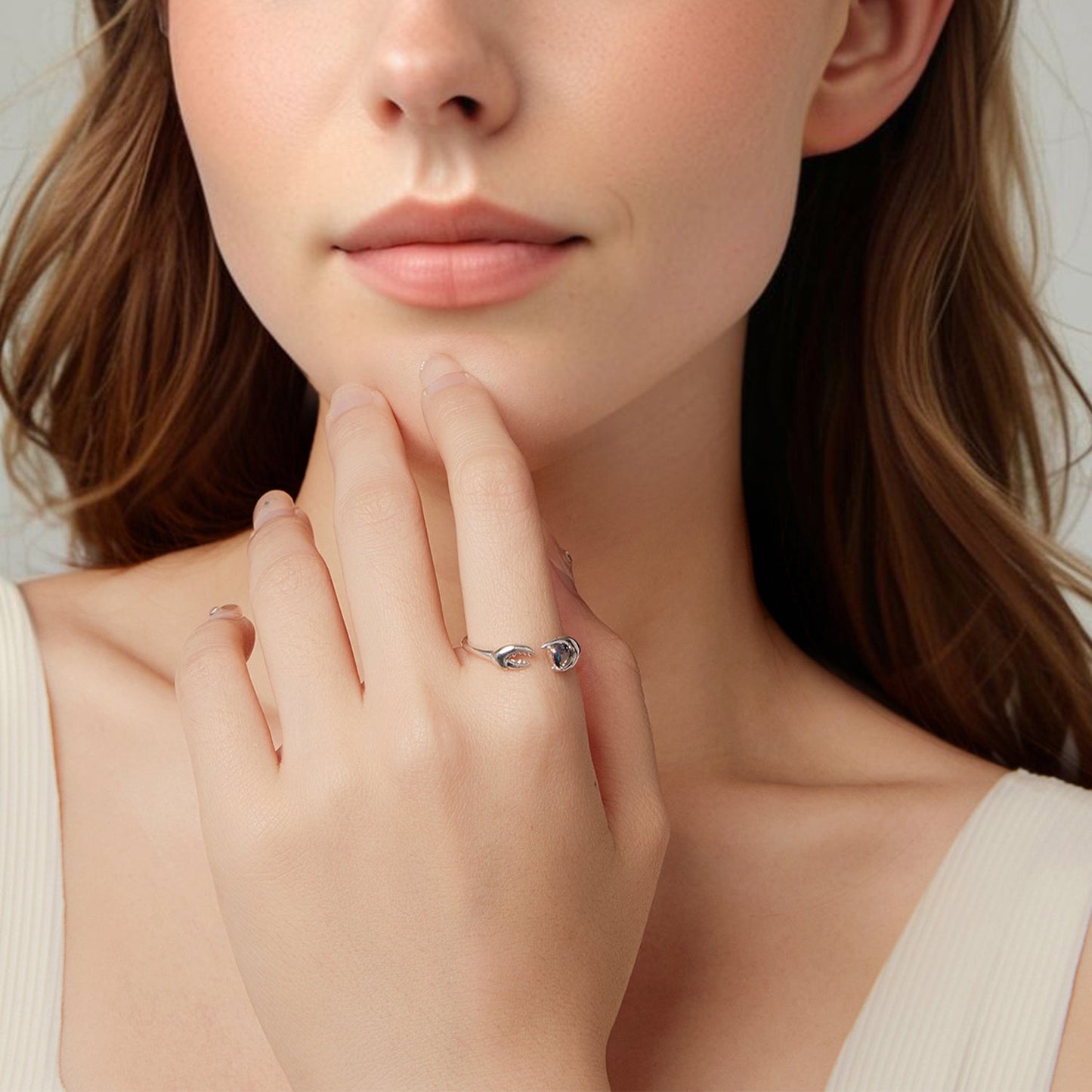 925 Sterling Silver Transparent Glass Oxidized Silver Ring for Women
