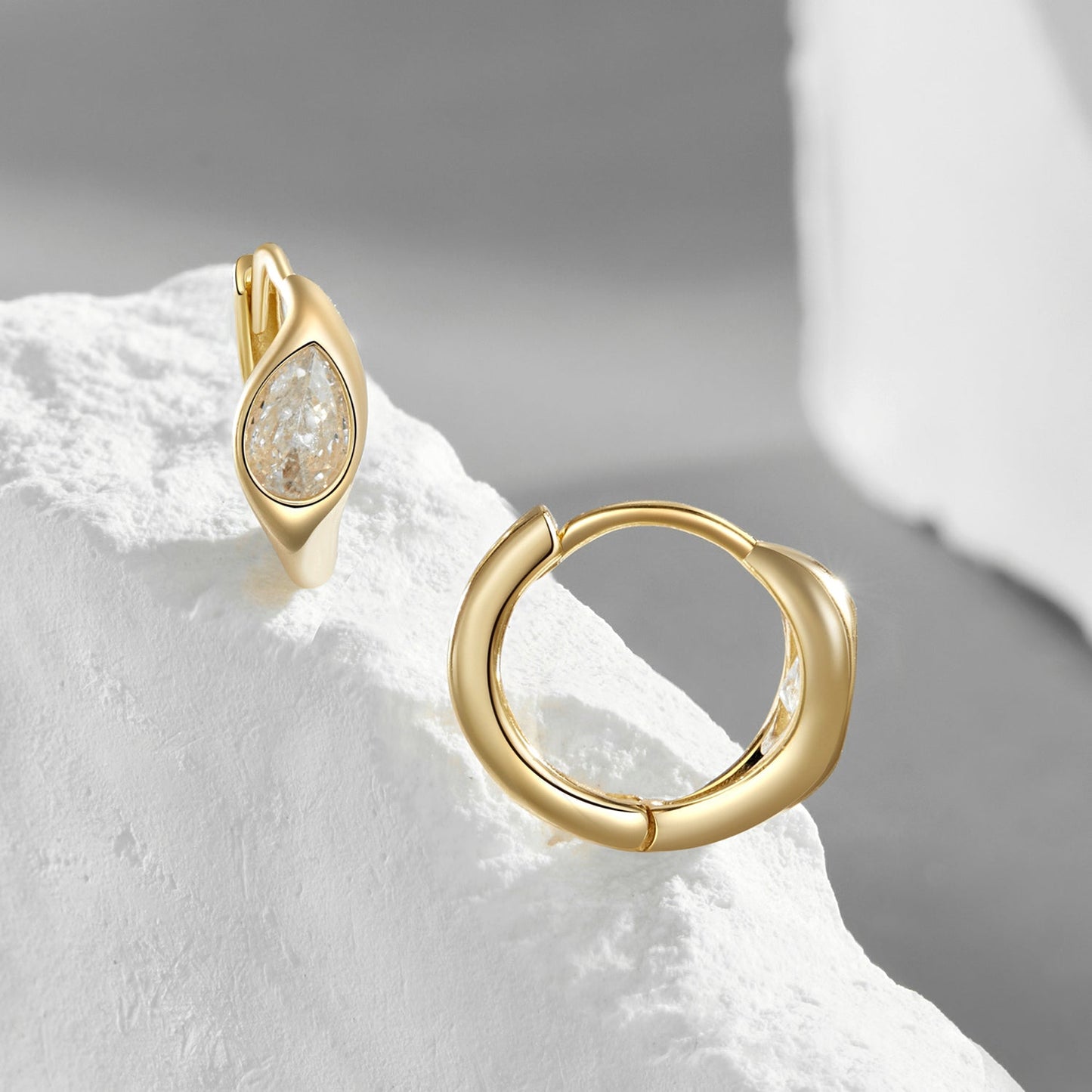 925 Sterling Silver Pave Setting CZ Earrings with Gold Plating, 1.3x0.5cm for Women