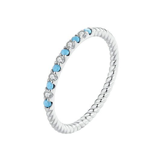 925 Sterling Silver White Gold Plated Turquoise Ring Size 6.0 for Women