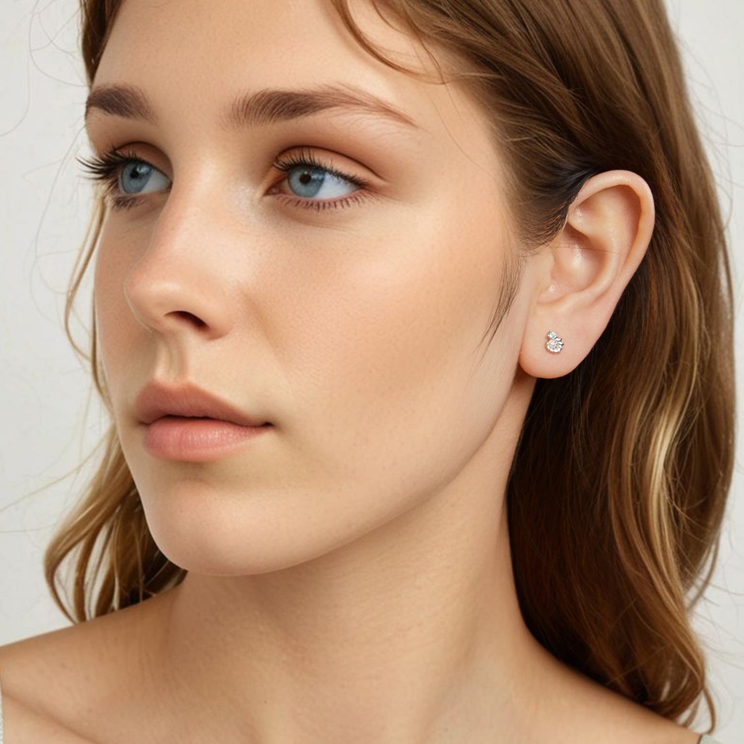 925 Sterling Silver Earrings with Transparent Glass and White Gold Plating for Women