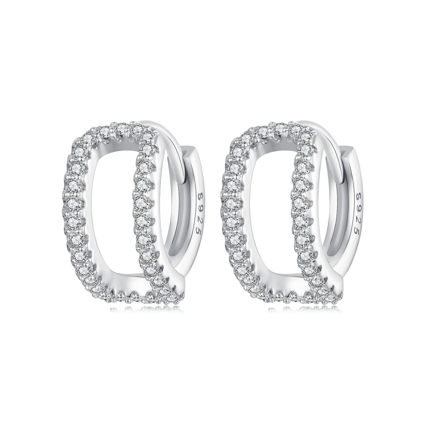 925 Sterling Silver Earrings with White Gold Plating and Pavé Setting CZ for Women