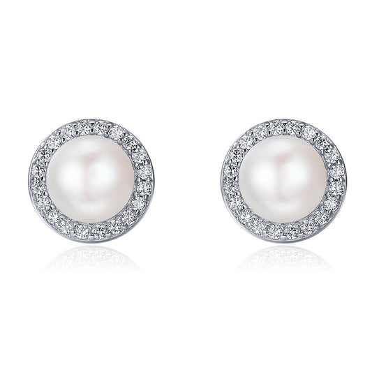 925 Sterling Silver Freshwater Pearl Earrings with CZ for Women