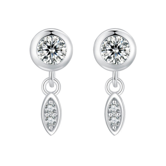 925 Sterling Silver Earrings with Pavé Setting CZ in White Gold - 11*4mm
