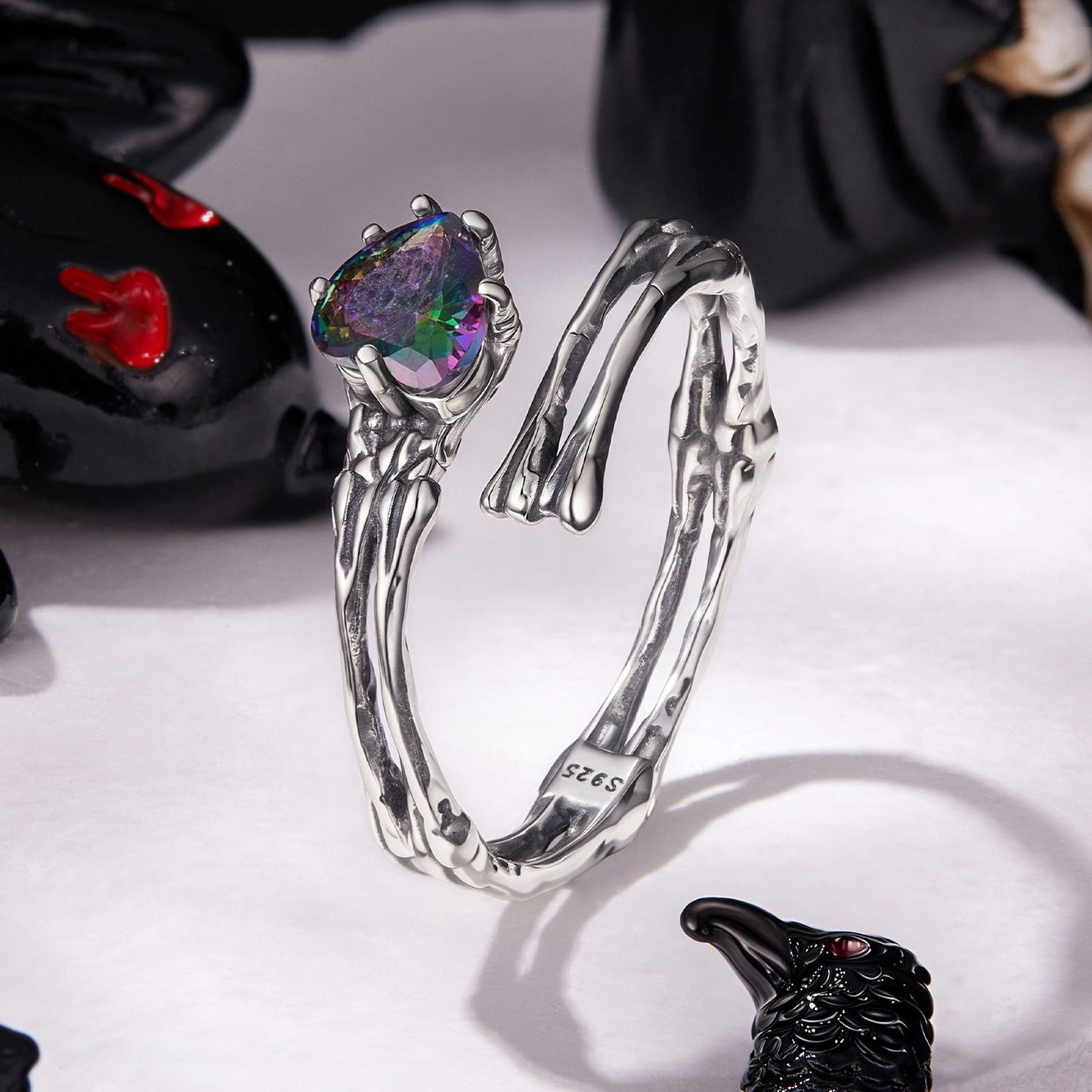 925 Sterling Silver Ring with Heart Design, 0.55cm Heart Size, Women’s Jewelry