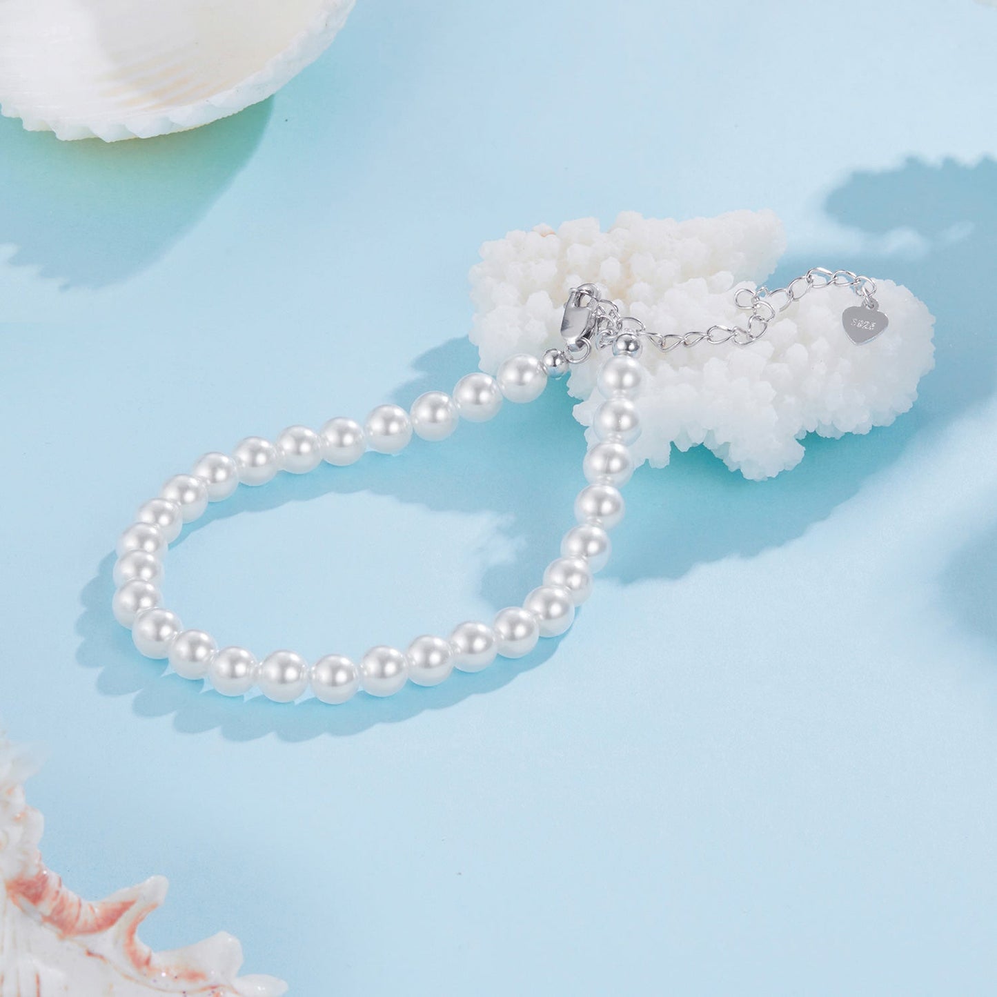 925 Sterling Silver Adjustable White Gold Plated Bracelet with Synthetic Pearl for Women