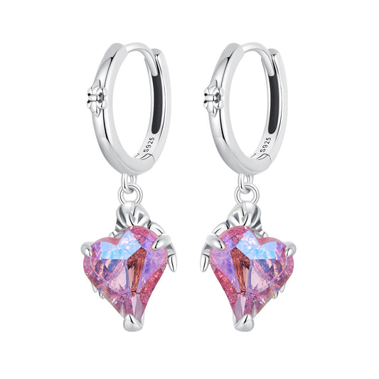 925 Sterling Silver Earrings with Transparent Glass, 28x9mm, Women's Jewelry