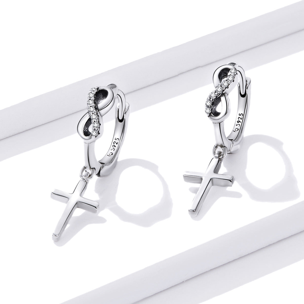 925 Sterling Silver Earrings with Pavé Setting CZ in Oxidized Finish