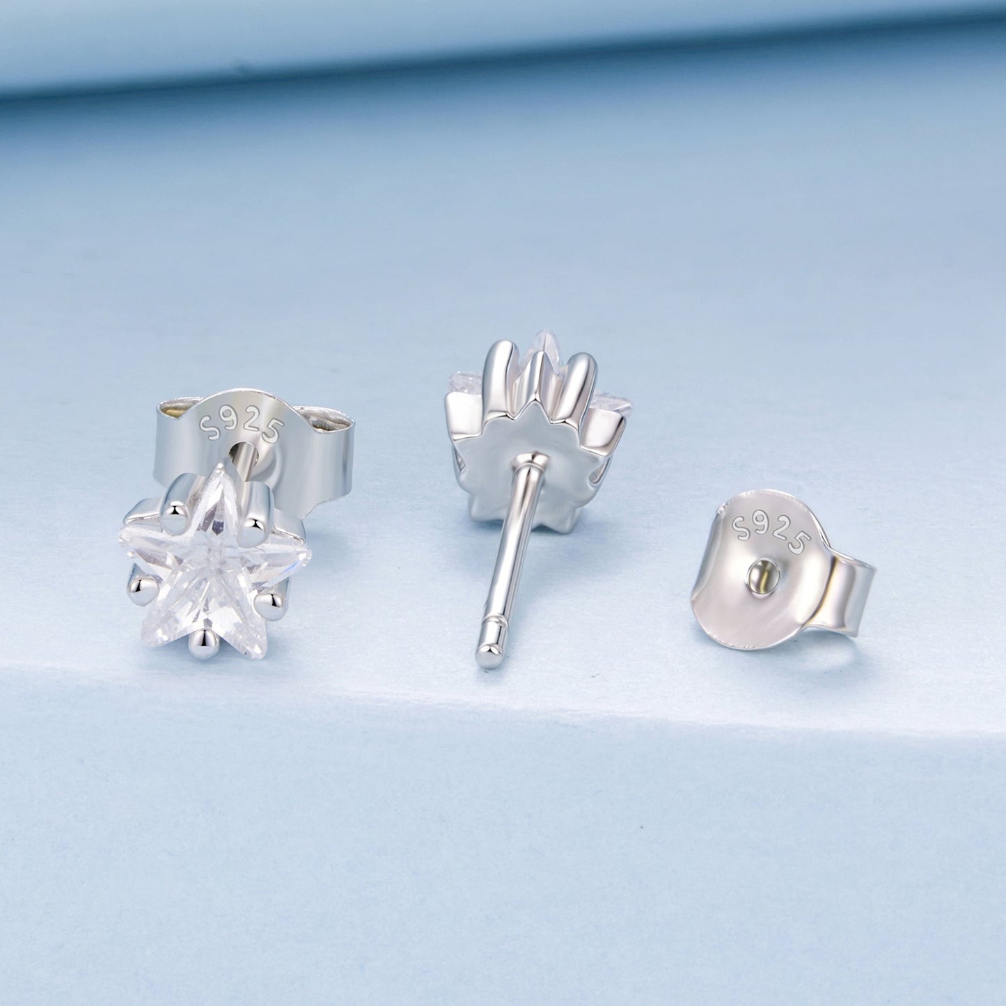 925 Sterling Silver White Gold Plated Earrings 0.5cm with CZ