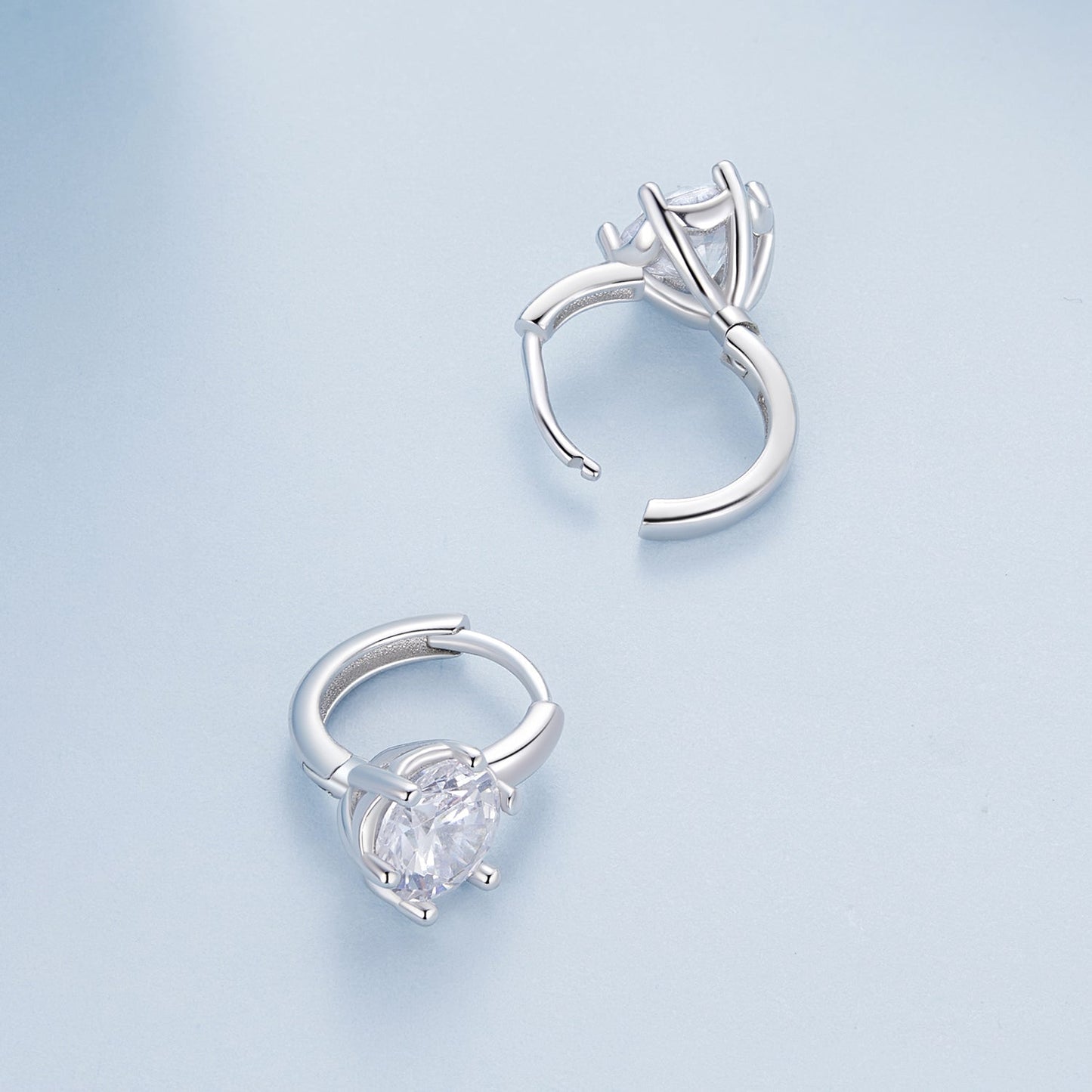 925 Sterling Silver Earrings with CZ and Platinum Plating, Size 13*7mm for Women