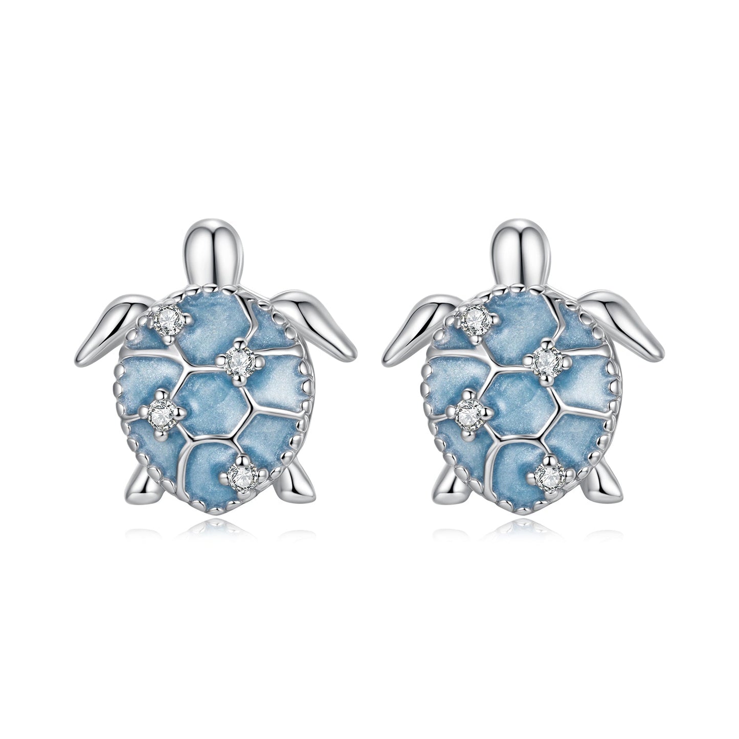 925 Sterling Silver Earrings with Enamel CZ in White Gold, 1.0x0.9cm for Women