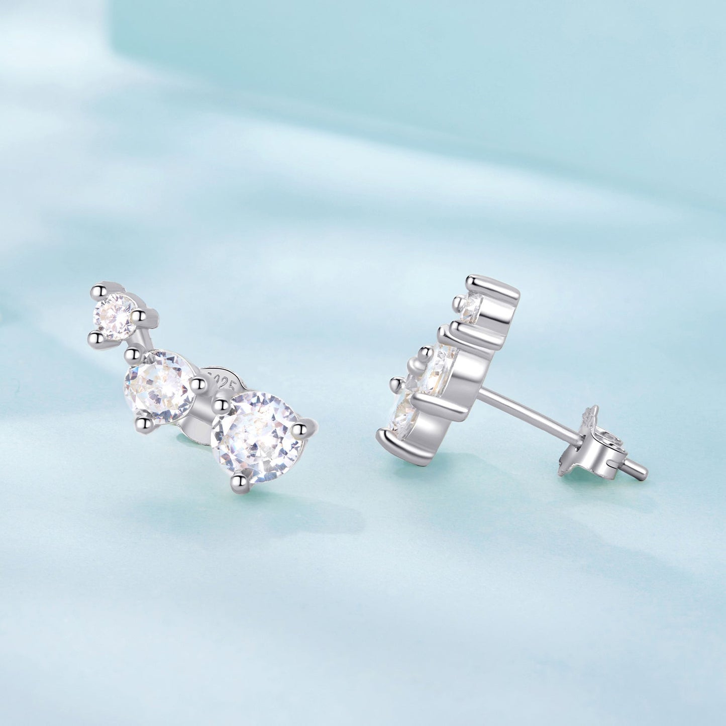 925 Sterling Silver Earrings with Pavé Setting CZ | Size 0.6*1.45cm for Women