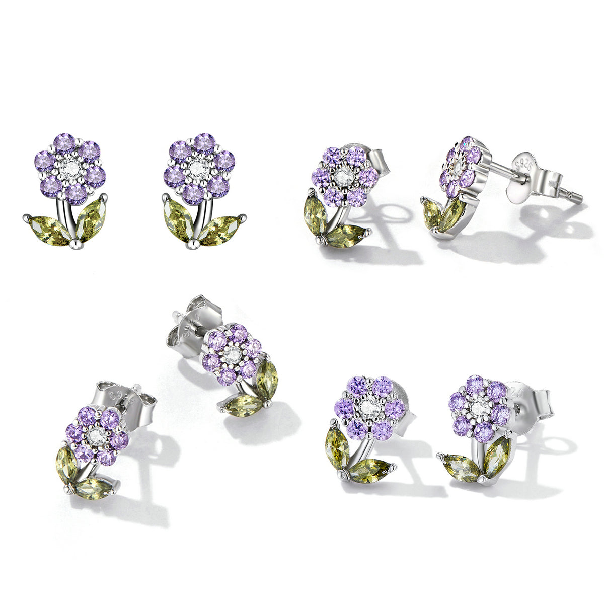 925 Sterling Silver Earrings with Pavé Setting CZ in White Gold