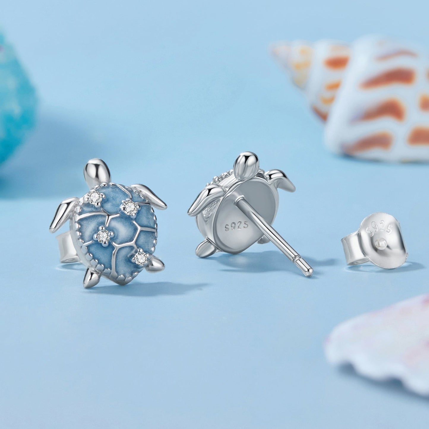 925 Sterling Silver Earrings with Enamel CZ in White Gold, 1.0x0.9cm for Women