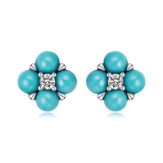 925 Sterling Silver Earrings with Synthetic Turquoise and CZ in Oxidized Finish