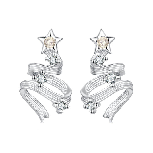 925 Sterling Silver Earrings with White Gold Plating and CZ