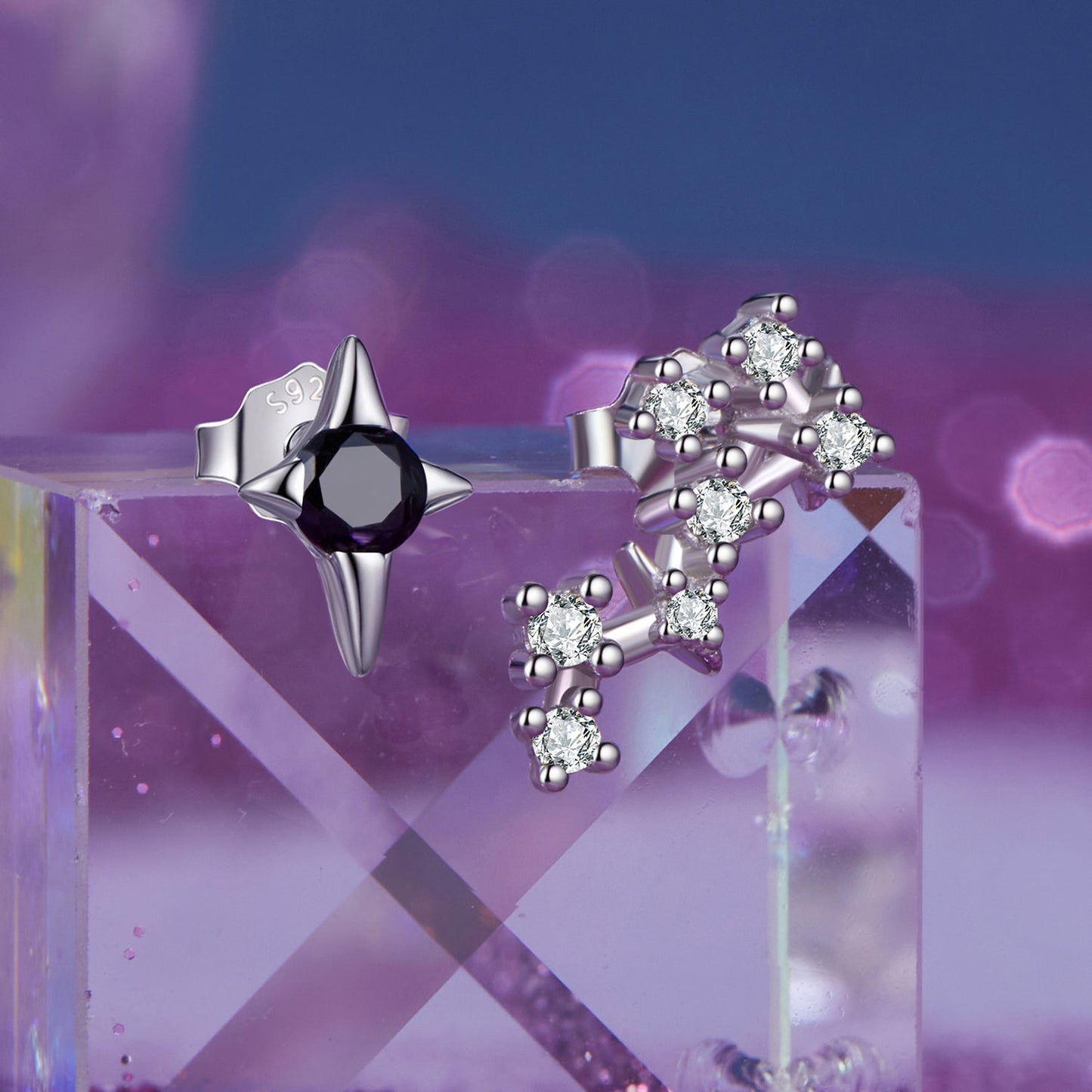 925 Sterling Silver White Gold Plated Star & Constellation Earrings for Women