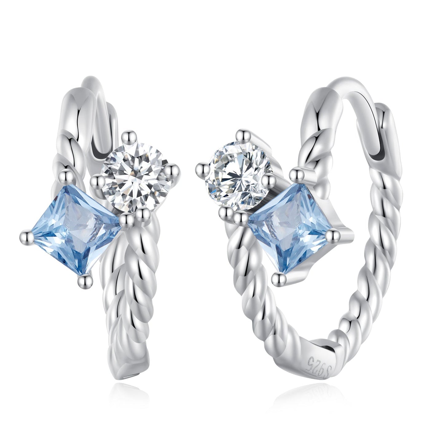 925 Sterling Silver Earrings with Spinel and CZ, 13x7mm, Plated Platinum for Women