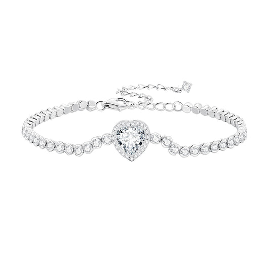 925 Sterling Silver Bracelet with CZ Zircon, 15+6.5cm, Platinum Plated for Women