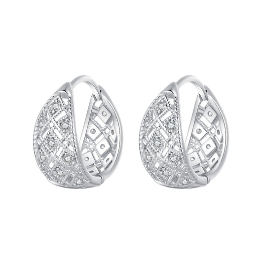 925 Sterling Silver White Gold Plated Pave Setting CZ Earrings 13*6mm for Women
