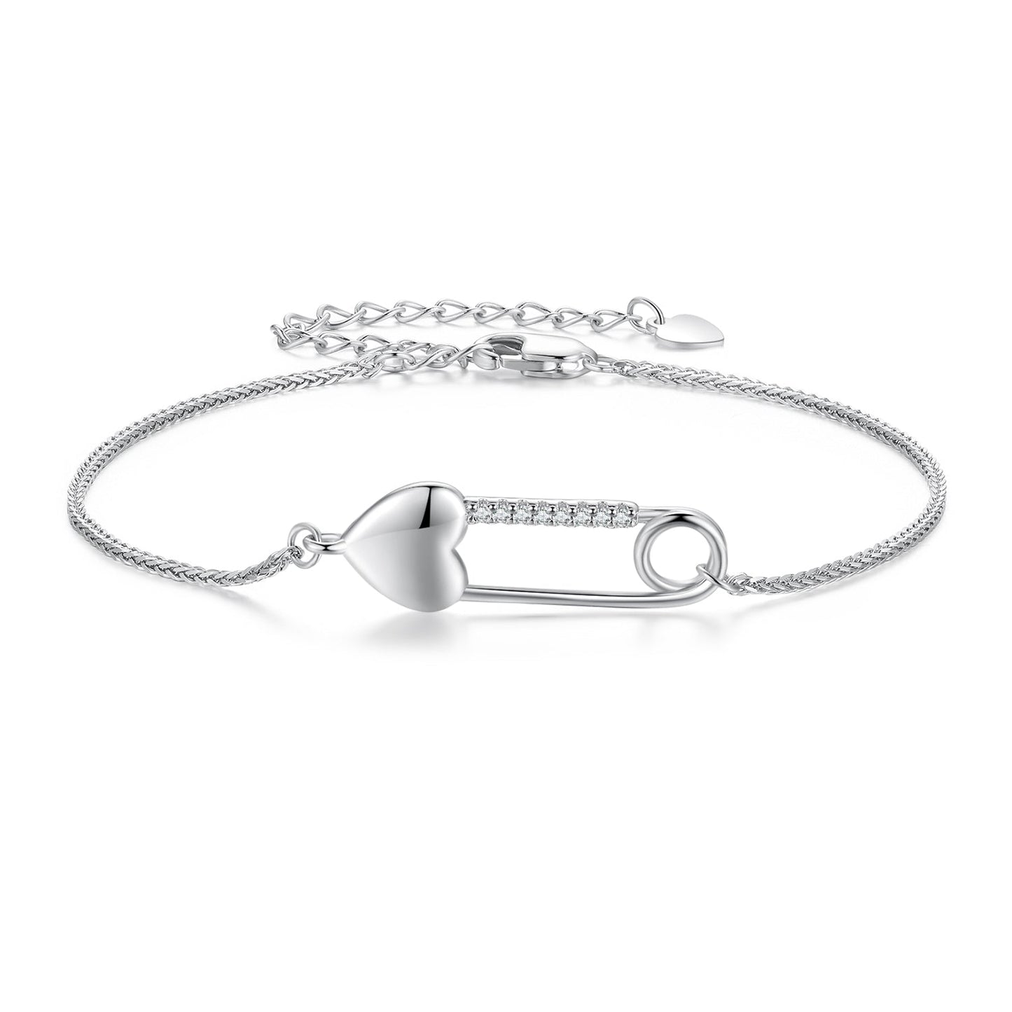 925 Sterling Silver Bracelet with CZ Pendant - 160mm Length and 8x26mm Pendant Size for Women