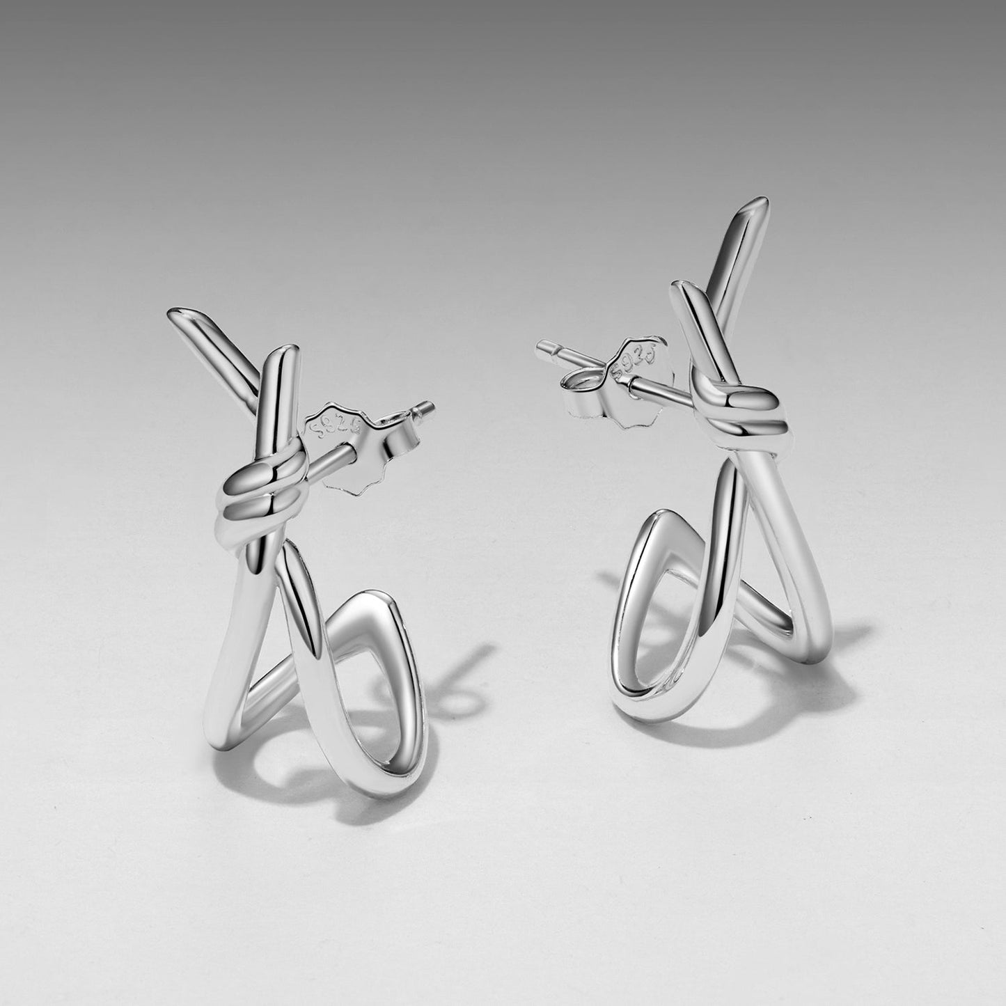 925 Sterling Silver Earrings for Women - Size 2.0*0.8 cm - Plated White Gold