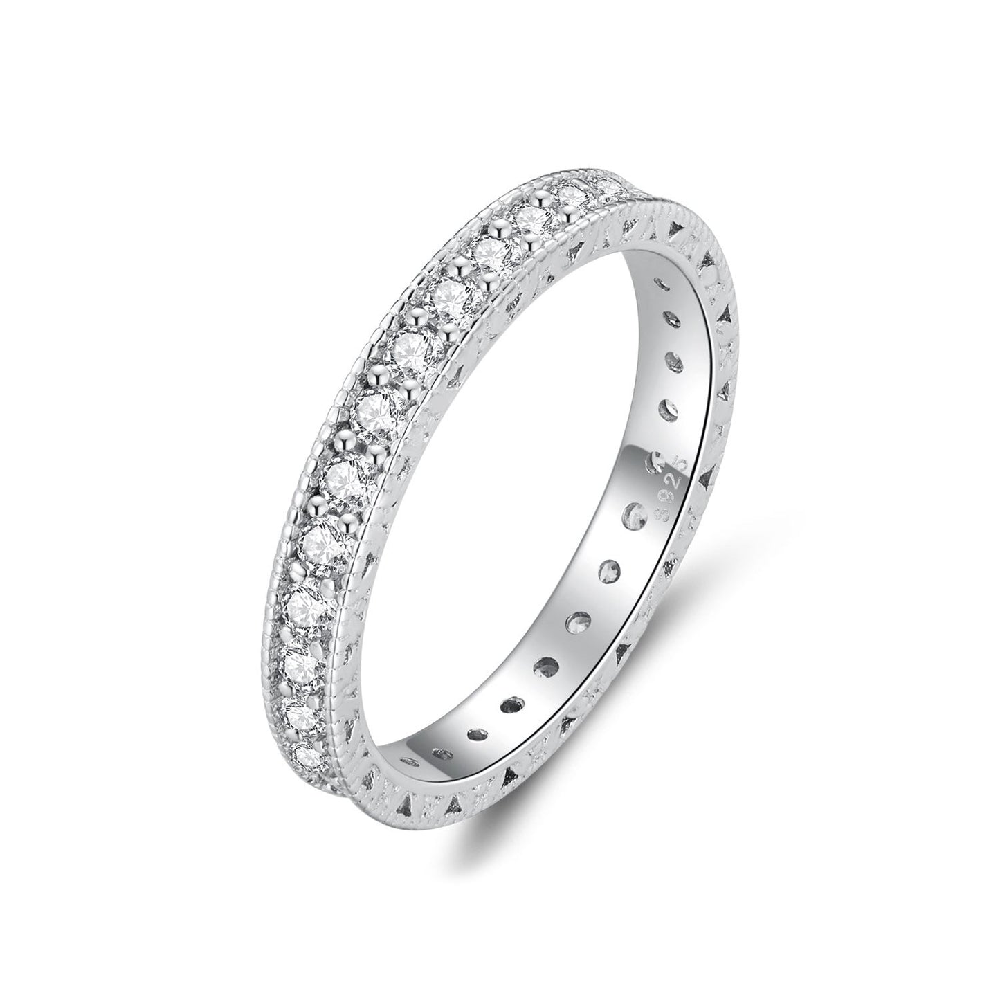 925 Sterling Silver S925 Pavé Setting CZ Ring for Women, Size 6.0, Width 2.6mm