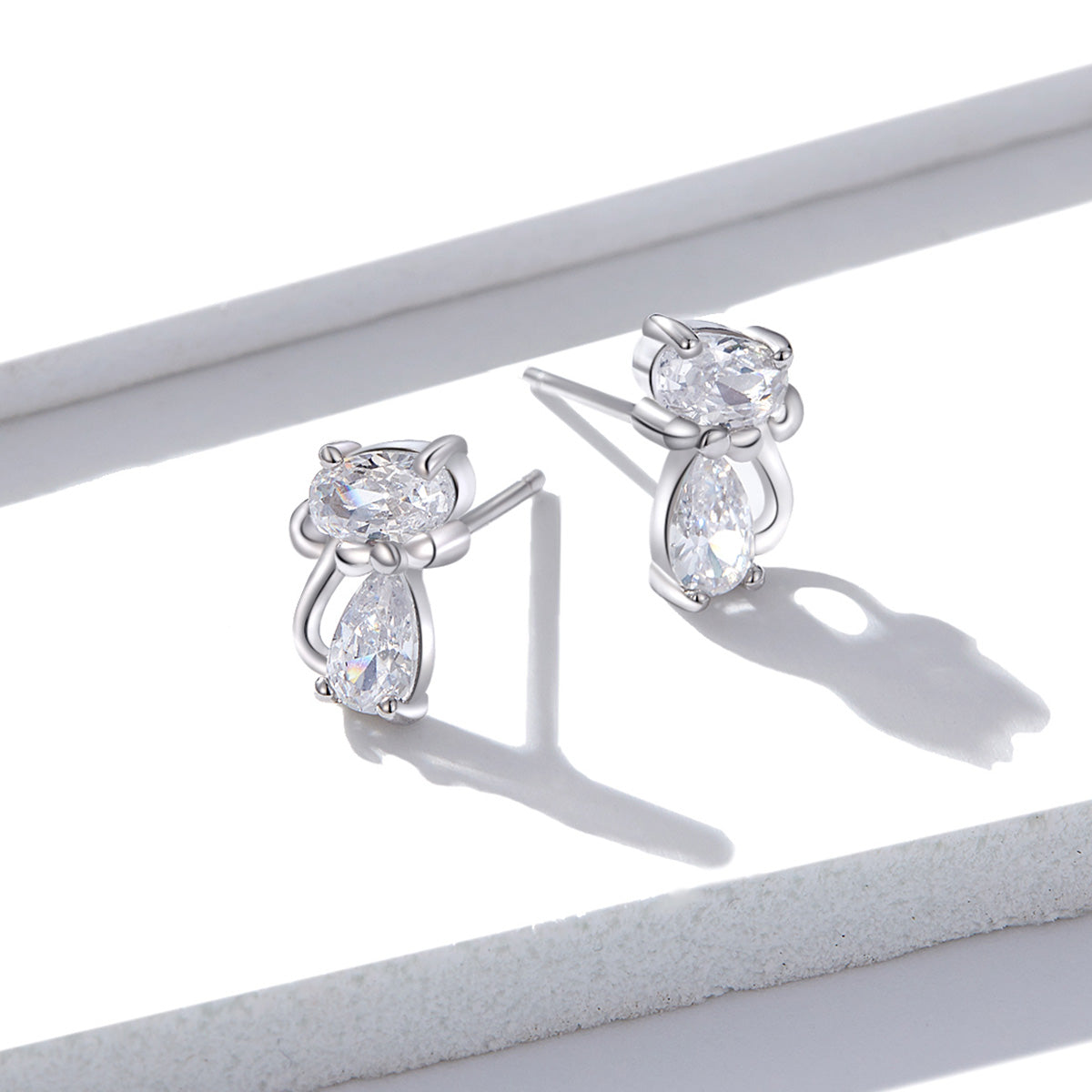 925 Sterling Silver Plated Platinum Earrings with Pavé Setting CZ for Women