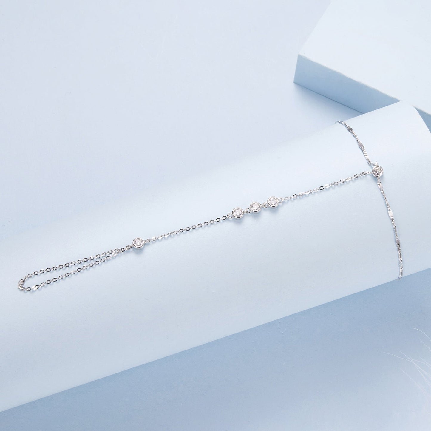 925 Sterling Silver White Gold Plated Adjustable Bracelet for Women