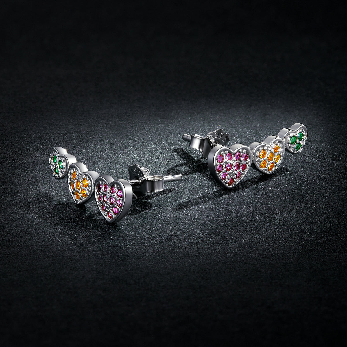 925 Sterling Silver Earrings with Pavé Setting and Plated Platinum, Size: 0.5*1.3cm, Women